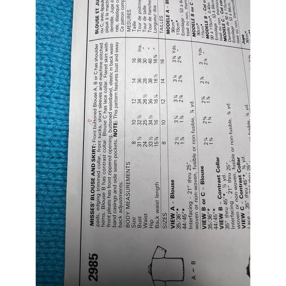 McCalls 2985 pattern swing skirt blouse 1980s size 16 - Picture 5 of 6